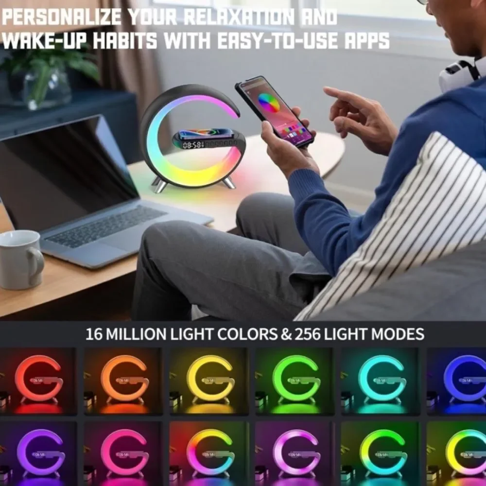 New 4 in 1 Wireless Charging Atmosphere Light & Bluetooth Alarm Speaker NIB